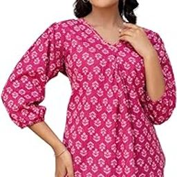 Womens Cotton Motif Printed on Katha Weave A-line Top-image-38
