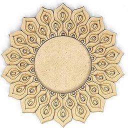 Zuper Premium Wooden MDF Engraved Mor Pankh Mandala Art Pattern Stencile Cutout Board for DIY Craft, Peacock Feather Mandala Art Wooden Board (Brown, 4 Inches, Pack of 4)-image-18