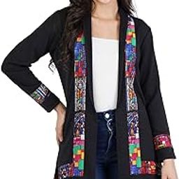 Women's Black Winter Shrug with multicolor lace-29