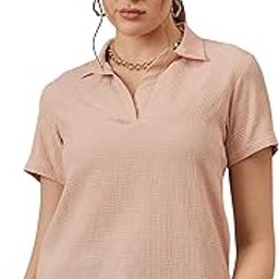 T Shirt for Women - Women Self Design Polo Collar T-Shirt-image-15