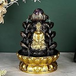 Seven Moon Meditating Buddha Tabletop Water Fountain with Lotus Waterfall and Crystal Ball – Zen Indoor Fountain for Relaxation and Home/Office Decor (7MWF_07)-image-23