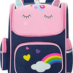 Cute School Backpack for Kids, Lightweight, Waterproof, Anti Slip Spine Buckle School Bag for Birthday Gift (Unicorn-Blue)-image-3