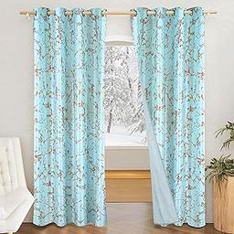 Amazon Brand - Solimo Polyester 75% Blackout Knitting Foil Door Curtains|75% Room Darkening| Blackout Door Curtains| 7 Feet |Set of 2|Abstract Print Design | for Living Room Kids Room and Bedroom | Color- Blue| Light-Filtering-image-43