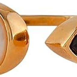 voylla Mother's Day Open Half Pearl With Black Pear Shaped Cz Ring-picture-10