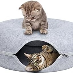 Cat Tunnel Bed, Cat Tunnels with Ventilated Window for Indoor Cats, Cat Cave for Hideaway, Anti-Collapse Felt Play Tunnel for Small Pets ((Light Gray, Medium - 20 Inch Diameter)-image-16