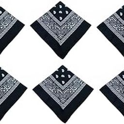 Unisex Cotton Paisley Printed Cowboy BandanasHandkerchief/Scarf/Headband/Neck Scarf (Pack of 6) Black-image-54