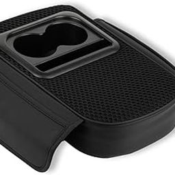 NEEPRA Car Armrest Cover Cushion/Non Sweat Net Fabric and Leather Material Car Armrest Cover Cushion/Carbon Fibre Pattern/Car Center Console Cover with 2 Storage Bags & 2 Cup Holder (Black)-22