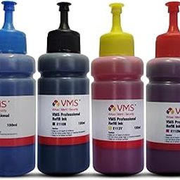 VMS 4 Colour 100ml x 4 Bottle (Cyan, Magenta, Yellow, Black) Photo Refill Ink Bottle for Refilling of All Inkjet (Universal) Printer Cartridge-39