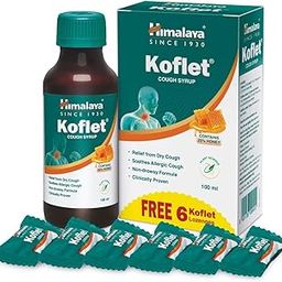 Himalaya Kolfet Cough Syrup 100 ml + 6 Koflet lozenges Free Herbal| Non-Drowsy Formula| 25% Honey| Wet & Dry Cough | Sore throat | Irritation-25