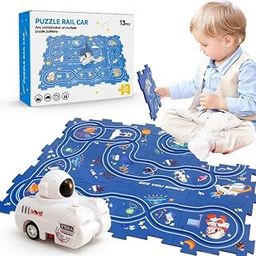 Toyshine Puzzle Racer Kids Car Track Set, Educational Montessori Puzzle Track Car Play Set Toddlers Puzzle Rail Car, Plastic Puzzles for Kids Ages 3-5 with Vehicles Puzzle Race Track Car Toys-74