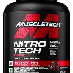 MuscleTech Nitrotech Ripped,1.81Kg (4Lbs),Chocolate Fudge Brownie,Low Fat Lean Whey Protein,+ Weight Management,30G From Whey Protein,500G (L-Carnitine & L-Tartrate),200Mg C-9