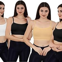 Women's Seamless Sports Bra,Comfortable Wide Straps,Art Women's Cottton Non Padded Non-Wired T-Shirt Bra Magical Bra (Free Size),(Pack of 4) Nude Black,Beige,Black,White-7