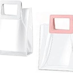 NEERA Transparent Gift Bags with Square Leather Handles – Reusable Hamper & Carry Bags for Weddings | Parties | Birthdays & Festivals(Pack of 2) (White & Pink, Standard)-14