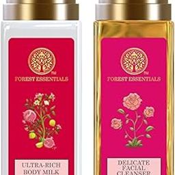 Forest Essentials Travel Size Ultra-Rich Body Milk Iced Pomegranate & Kerala Lime & Forest Essentials Delicate Facial Cleanser Mashobra Honey Combo-41