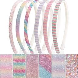6Pcs Glitter Headbands for Girls and Women Rainbow Gilrs Hair Band Stripe Alice Bands for Girls Kids Rainbow Headbands-picture-36