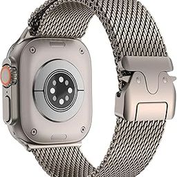 Parachute Buckle Stainless Steel Metal Straps Compatible With Apple Watch Band 46mm Series 10, iwatch Ultra 2|Ultra Band 49mm, 9|8|7 45mm, SE2|6|5|4 44mm, 3|2|1 42mm - Natural Titanium-23