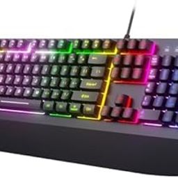 Wired Gaming Keyboard, RGB Light Up Keyboard with Wrist Rest, 104Keys All Metal Panel Rainbow Backlit for Gaming, Silent Computer with Multimedia Anti-ghosting Keys for PC Mac Xbox-image-28