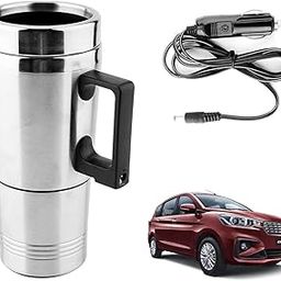 Oshotto 12V Electric Car Kettle Stainless Steel For Hot Water Tea Coffee Milk Heating Cup/Mug for Travelling Trip Maruti Suzuki ERTIGA (2018-2023) (300ml) - Silver-image-19