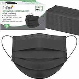 Indiana as offered by nature Non-Woven Fabric 3 Ply Mask With Nose Pin Black, Ultrasonic Soft Loops Pack of 100), Unisex-21