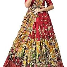 Women's Dot & Ikkat Print With foil work Tussar Silk Lehenga Choli Set-image-27
