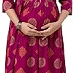 henal Cotton Wine Flaired Maternity Feeding Kurti for Women with Zippers | Maternity Dress for Pre and Post Pregnancy & Nursing Mom-picture-13