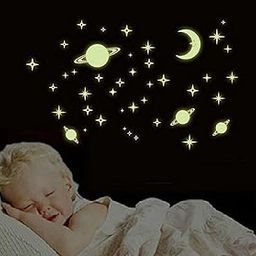 Wall Whispers Vinyl Moon and 69 Star Glow in The Dark Glowing Astronomy Wall Sticker (Multicolor)-picture-1