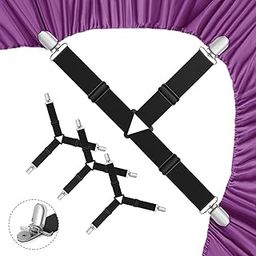 WENYINGOK Bed Sheet Holder Straps,4 PCS Adjustable Elastic Fasteners with Metal Clips, Keep in Place Fitted Bedding Holder, Easy Install Suspenders Mattresses, Firm Tight Accessories (Black)-image-61