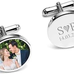 Personalized Gifts for Fathers Day Custom Photo Cufflinks Sterling Silver Engraved Couple Initial Cuff Links With Date Cufflinks for Men Brother Father Marriage Gifts-picture-1