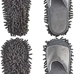 2 Pairs Microfiber Cleaning Mop Slippers – Washable Unisex Dusting Slippers for Floor Cleaning, Replacement Mop Pads for Men and Women (Gray, Medium)-image-35