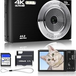 Black Digital Camera 2025 Upgrade 4K 44MP Digital Cameras for Teens, Digital Point and Shoot Camera for Kids with 16X Zoom, 64GB SD Card, Compact Small Camera for Boys Girls Teens Kids Gift-image-54