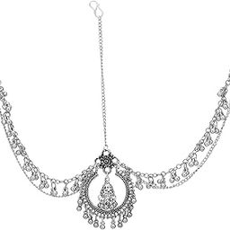 Ethnic Wedding Bridal Navratri Sale Oxidized Silver Maang Tikka Matha Patti for Women and Girls-18