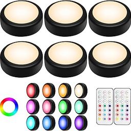 Alivation Puck Lights with Remote Control, LED Under Cabinet Lights Wireless, LED Lights Battery Operated, Tap Lights Battery Powered, Stick on Push Lights for Closet, Kitchen, Wall, Counter, Black-image-26