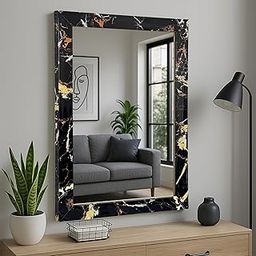 Art Street Engineered Wood Rectangular Wall Decorative Mirror Marble Finish for Home and Bathroom - 12X18 Inchs, Color -Black, Framed-image-44