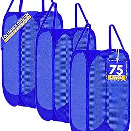 F8WARES 3PK Mesh Laundry Basket for Clothes - Pop Up Foldable Laundry Basket with Carry Handles - Laundry Bags for Clothes - Multipurpose Cloth Storage Basket (Blue, Large)-18