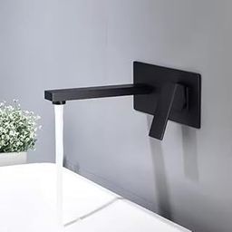 B Backline Brass Wall Mounted Basin Mixer Tap Hot & Cold Water | Bathroom Basin Faucet | tap for Basin | Tap for Bathroom & Livingroom (Black Matt)-image-43