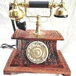 VOLATWIST Vintage Wooden Antique Rotary Landline Telephone – Classic Brass & Wood Decor Phone-image-35