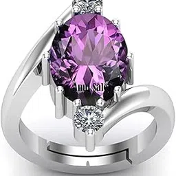anuj sales 7.00 Ratti 6.00 Carat Amethyst White Metal Ring Katela Ring Original Certified Natural Amethyst Silver Plated Stone Ring Astrological Birthstone Adjustable Ring for Men and Women-picture-23