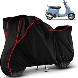 VOICO Water Resistant Bike Cover Dustproof UV Protection Bike Body Cover for Vespa VXL 150 All-Weather Protection with Red Piping - Black-13