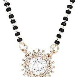 Rose Gold Plated Traditional Single Line American Diamond Black Bead Chain Mangalsutra for Women (D116)-image-73