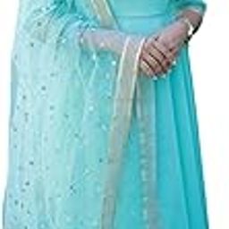 Women's SHAKHI Gown Georgette Full Heavy Embroidery Sequence Work Gown and Dupatta Set (3XL, Light Sky)-picture-15