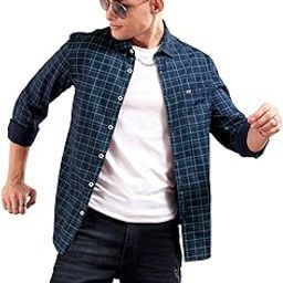 Men Cotton Slim Fit Checkered Full Sleeves Spread Collar Casual Shirt-image-47