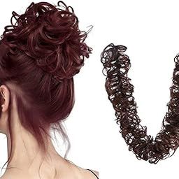HAIR WALA™ Messy Bun , Chignon Scrunchie, Synthetic Messy Hairs Ties, Elastic Hair Band, Wavy Frill Hair Bun for Women, Long Wrap, DIY Chignon Bendable Ponytails, Hair Extension, 36 Inch Length (Burgundy)-3