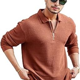 || Mens || Textured || Polo Neck || Full Sleeve || Half Zipper || Cotton || T-Shirt-image-18