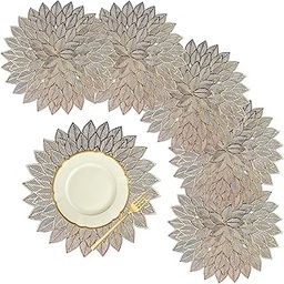 Kuber Industries Placemat | Placemats for Dining Room | Designer Table Mat Set | Placemats for Kitchen Table | Side Table Placemats | Round Flower Placemat | 6 Piece Set | Golden-image-24