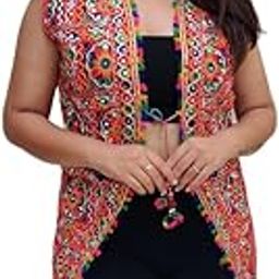 Navratri Special Tradiotional Pure Cotton Embroidered Waist Coat Style Kutchi Koti Jacket For Women (Free Size)-45