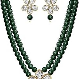18k Gold Plated Kundan and Pearl Studded Jewellery Set | Latest Stylish Fancy Traditional Jewellery | Wedding Party Multilayered Necklace Set-9