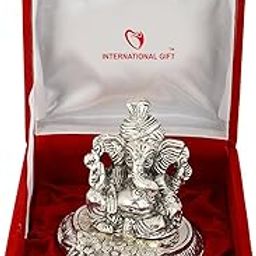 INTERNATIONAL GIFT® Silver Plated Pagdi Ganesh God Idol Statue Oxidized Finish with Beautiful Velvet Box Packing and with Carry Bag (10H x 8W x 8L Centimeters)-image-56