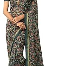 Floral Printed Georgette Fancy Sarees For Women With Lace Border Work & Blouse Piece(Multicolored)-image-55