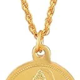 Gold Plated Brass Shiv Mahadev Reversible Trishul Damru Enameled Round Shape Coin Pendant Necklace-9