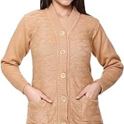 Women Ladies Girls Winter Wear Woolen Open Front Buttoned V Neck Plain Stylish Party Winter Wear Coat Cardigan Sweater-5